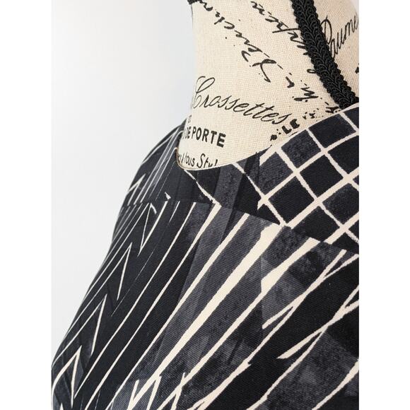 Ralph Lauren Women's Sz 4 Dress Midi Tie Belt Black Slate Cream Print Below Knee - Picture 5 of 8